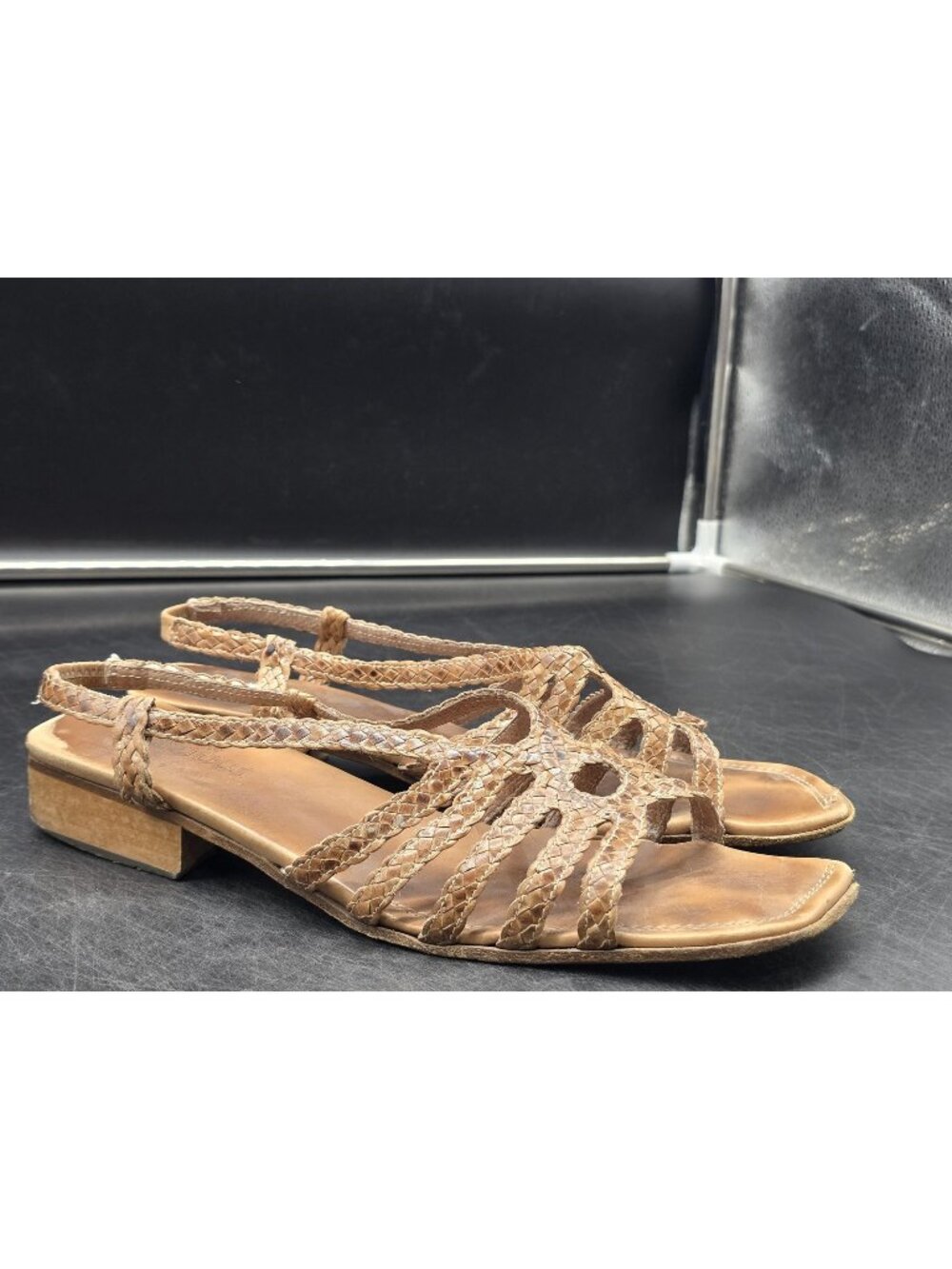Sesto Meucci Sandals Womens 10 41 Brown Leather Strappy Slingback Damage Shoes